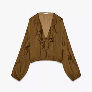 Zara RUFFLED FLOWY BLOUSE